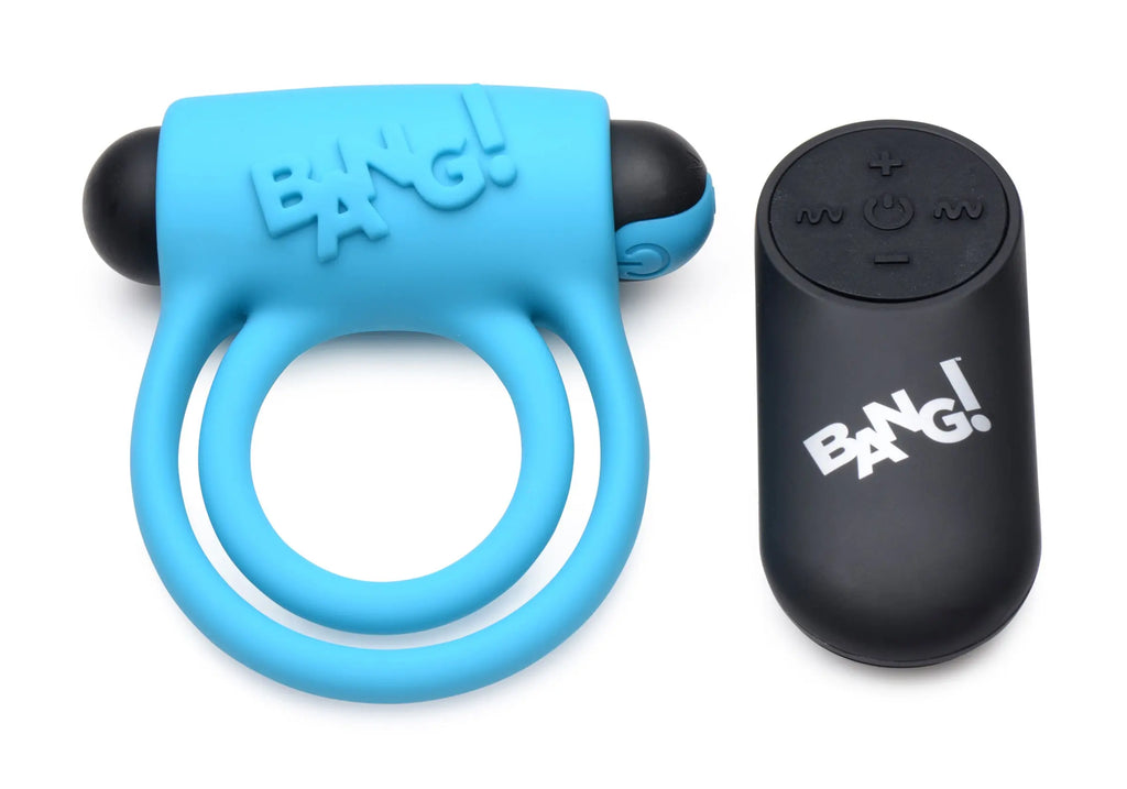 Bang - Silicone Cockring and Bullet With Remote Control - Blue – body-safe silicone 11 vibration modes | Fu'Cha Exotics