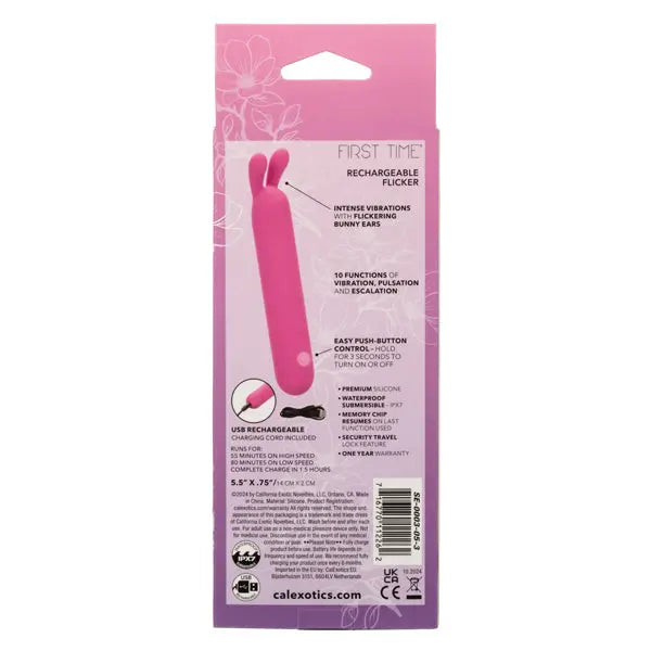 First Time Rechargeable Flicker - Pink – body-safe silicone 10 vibration modes | Fu'Cha Exotics