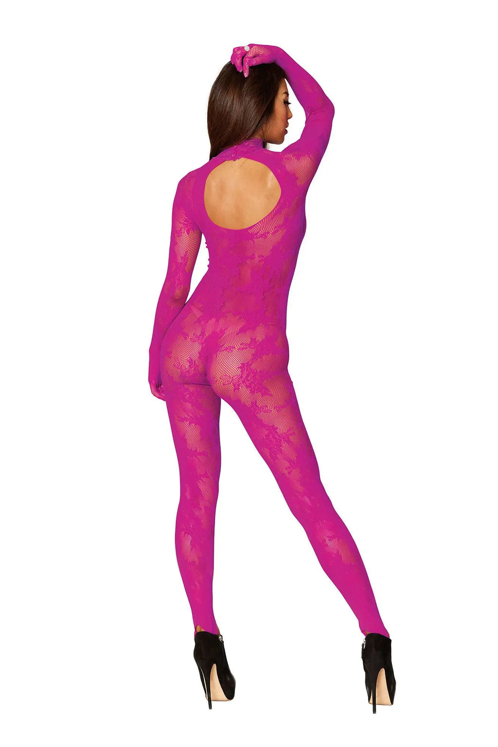 Bodystocking With Finger Gloves - One Size - Azalea – nylon | Fu'Cha Exotics