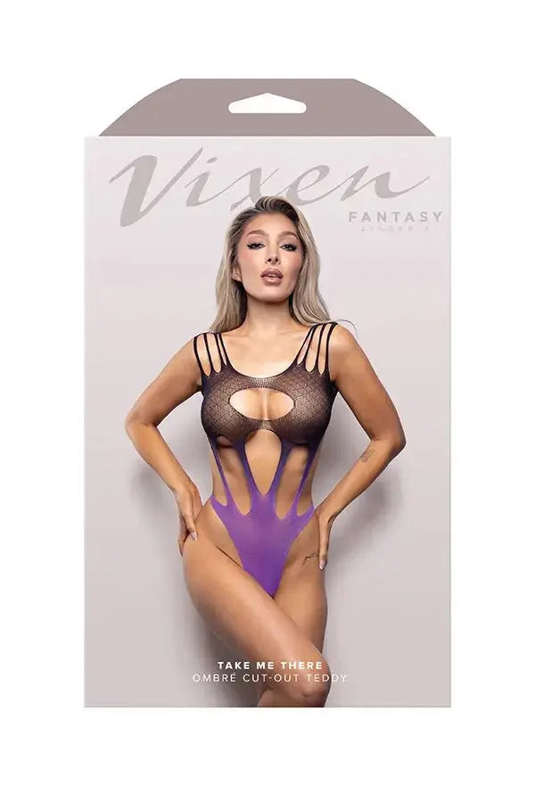 Take Me There Ombre Cut-Out Teddy - Os - Black/purple – body-safe materials | Fu'Cha Exotics