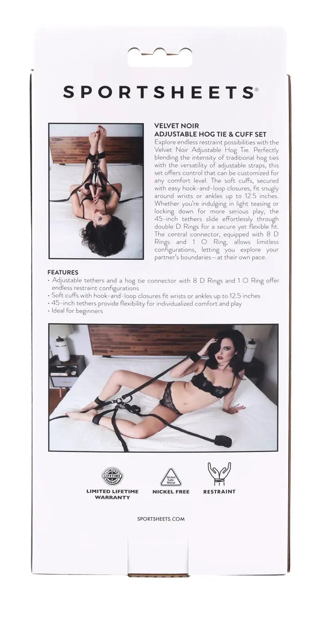 Velvet Noir Adjustable Hog Tie and Cuff Set – body-safe materials | Fu'Cha Exotics