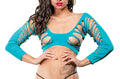 Side Straps Crotchless Leggings - One Size - Turquoise