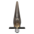 Slender rechargeable probe with smoke-tinted glass body and chrome base