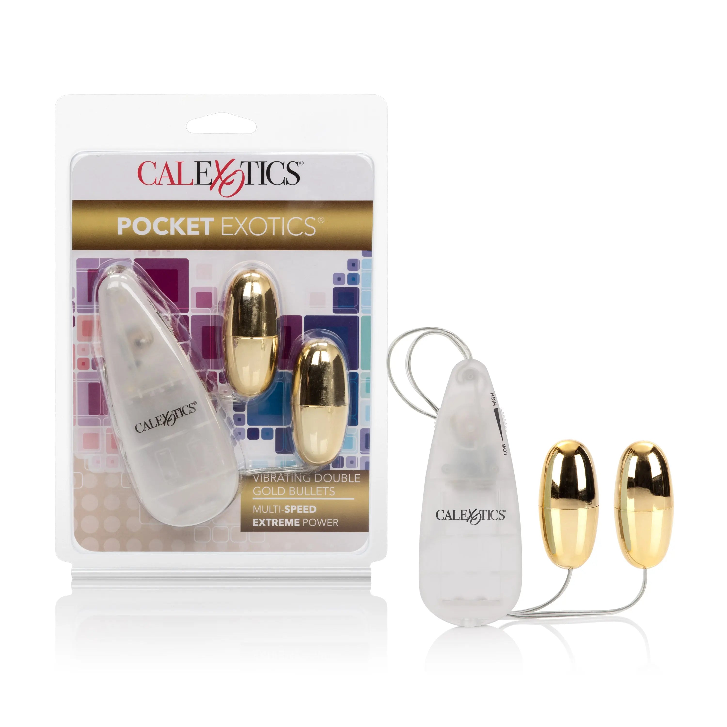 Double bullet massager set with clear pouch and gold tips