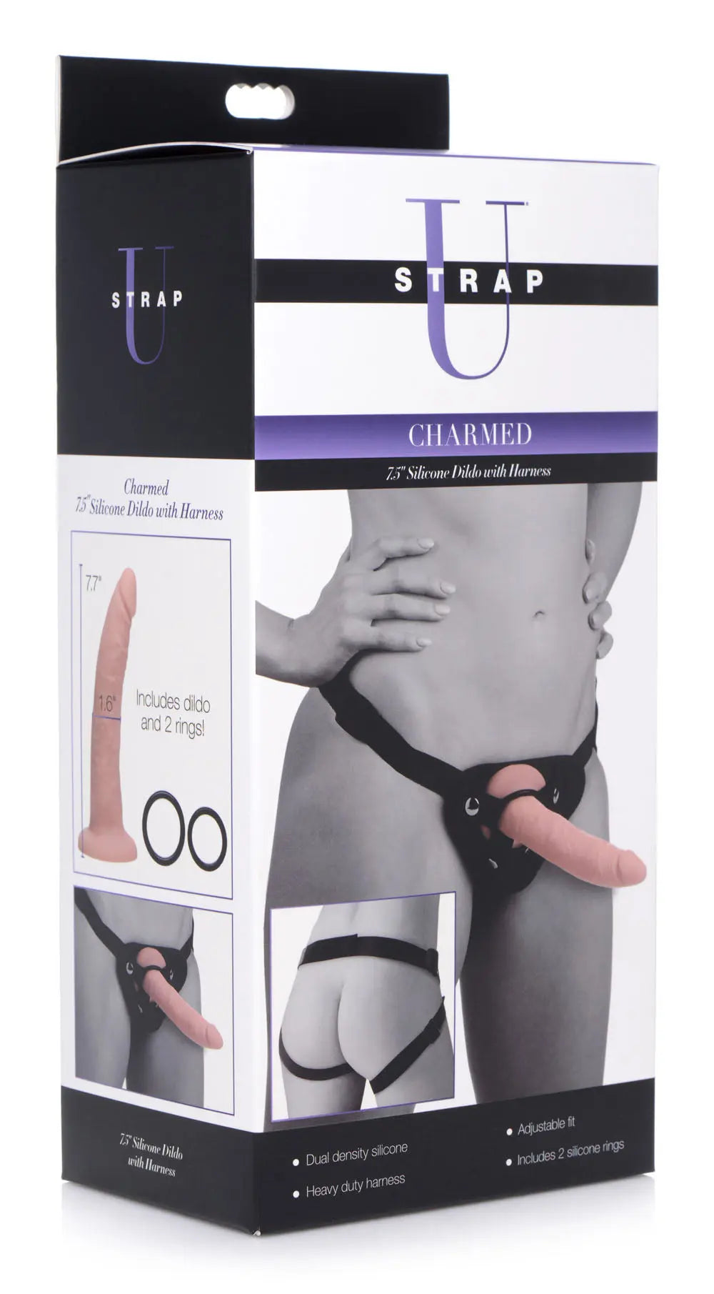 Charmed 7.5 Inch Silicone Dildo With Harness – body-safe materials | Fu'Cha Exotics