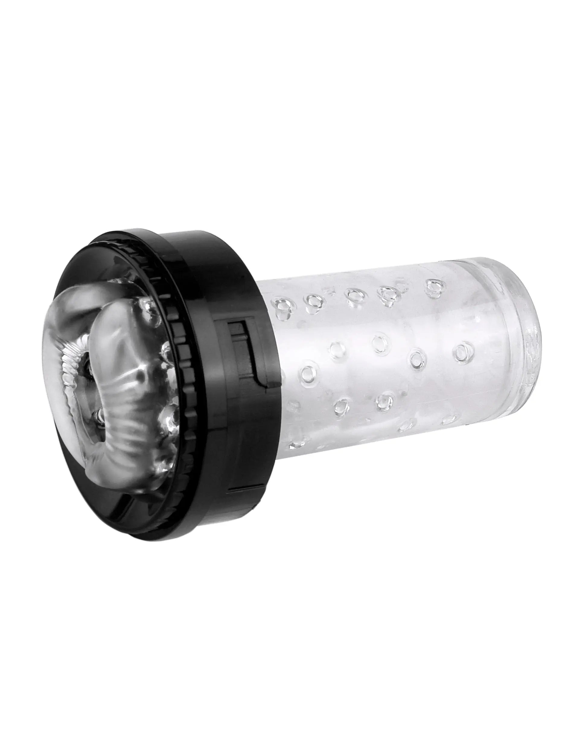 Clear textured cylinder with black end and chrome inner detail