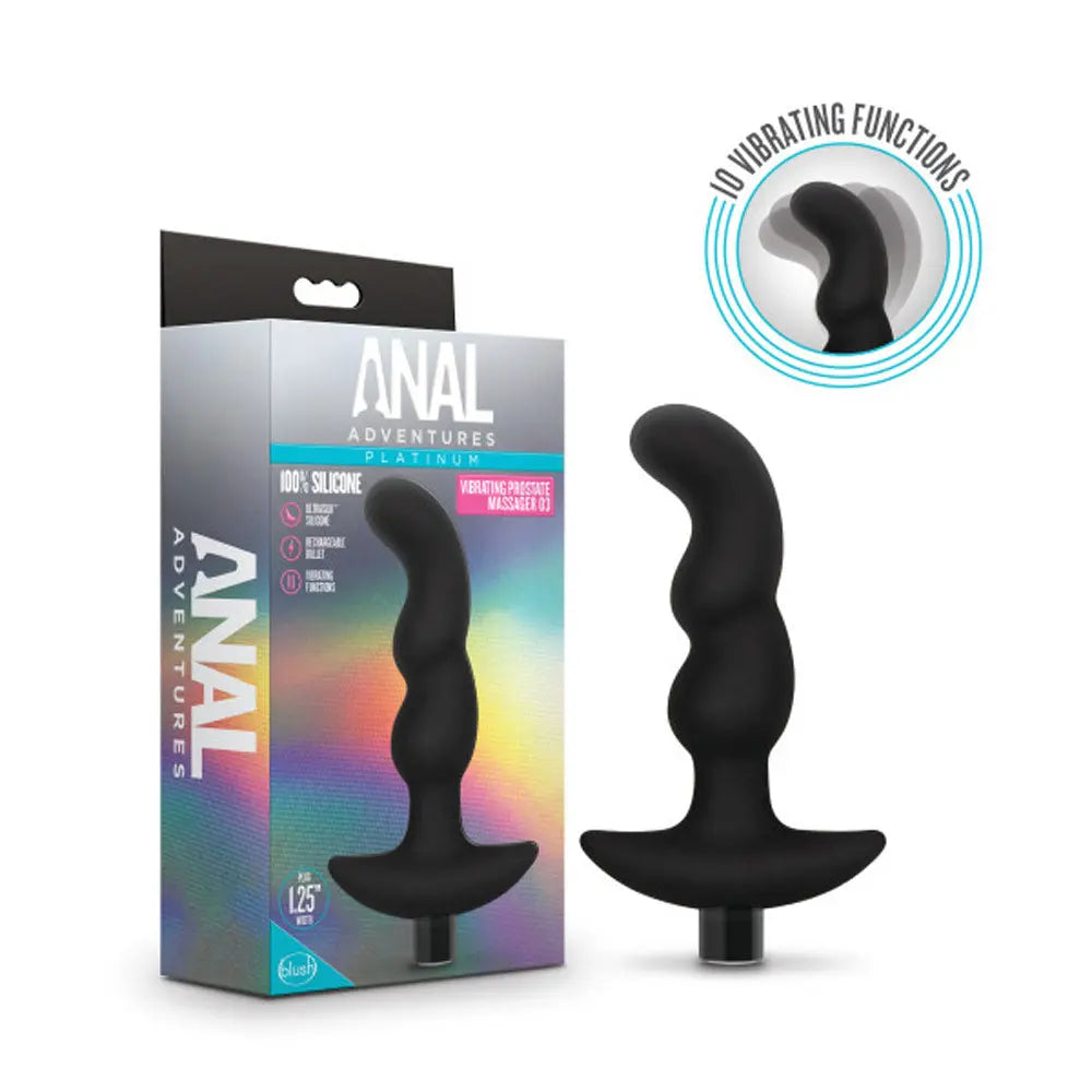 Anal Adventures- Platinum - Silicone Vibrating Prostate Massager 03- Black – body-safe silicone USB-rechargeable | Fu'Cha...