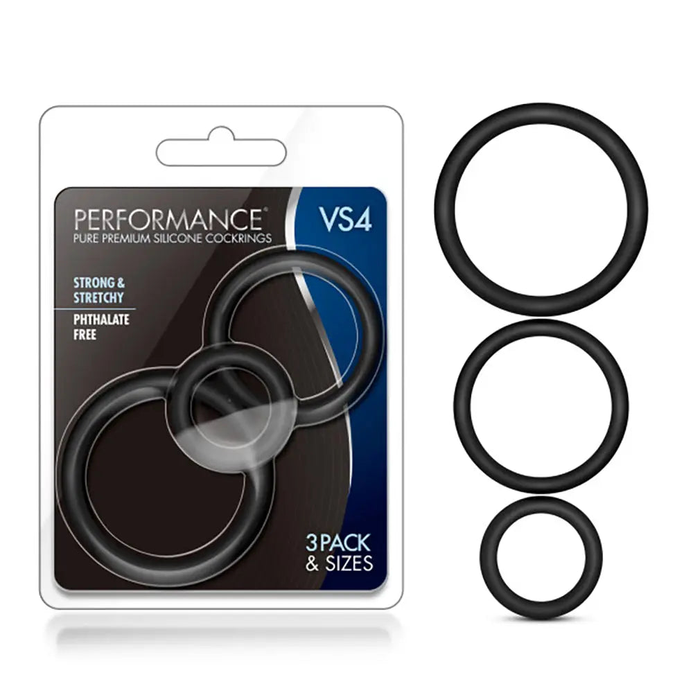 Performance - Vs4 Pure Premium Silicone Cockring Set - Black – body-safe silicone | Fu'Cha Exotics
