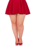 Industrial net pantyhose in red with diamond mesh pattern on the legs