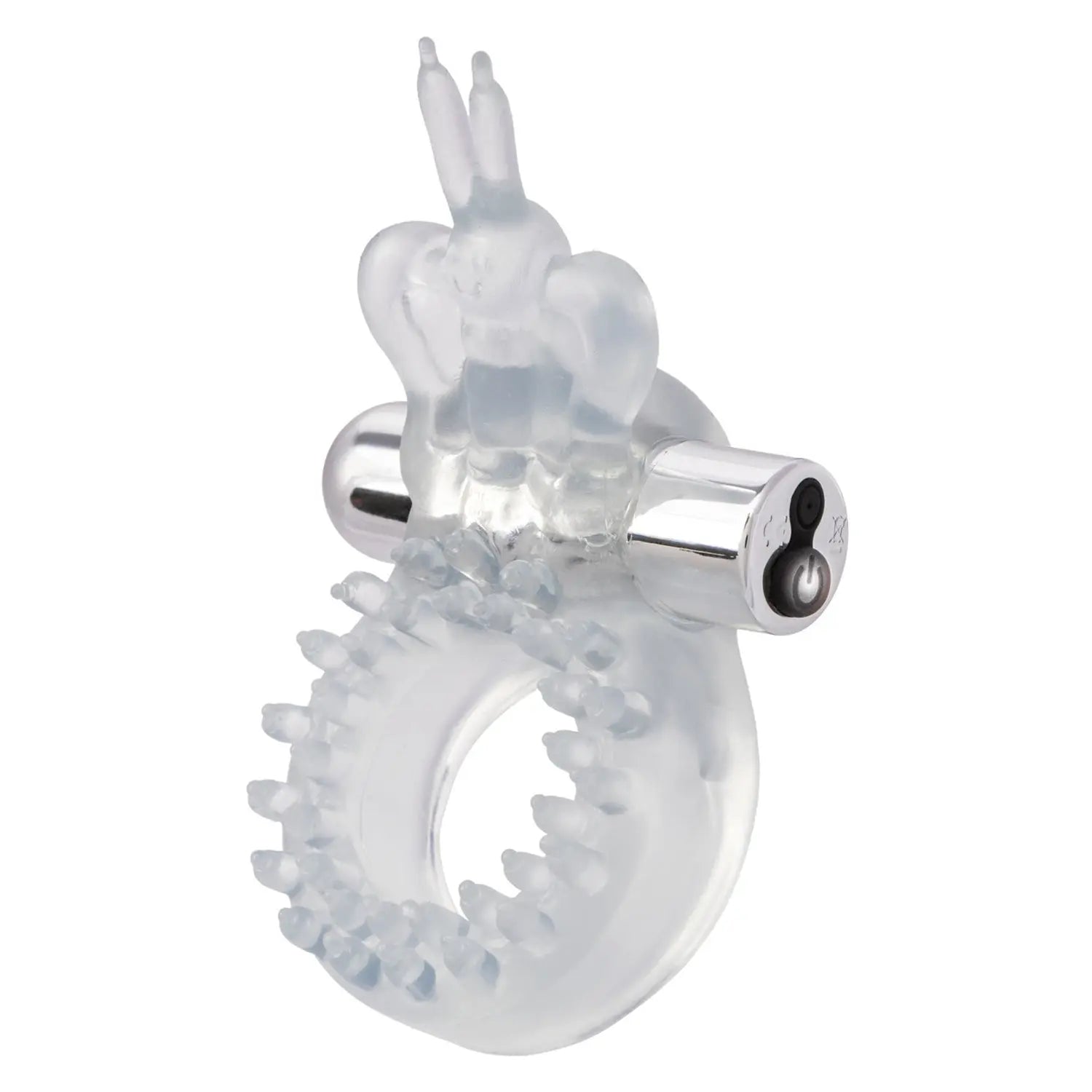 Translucent butterfly ring with chrome band and circular light on side