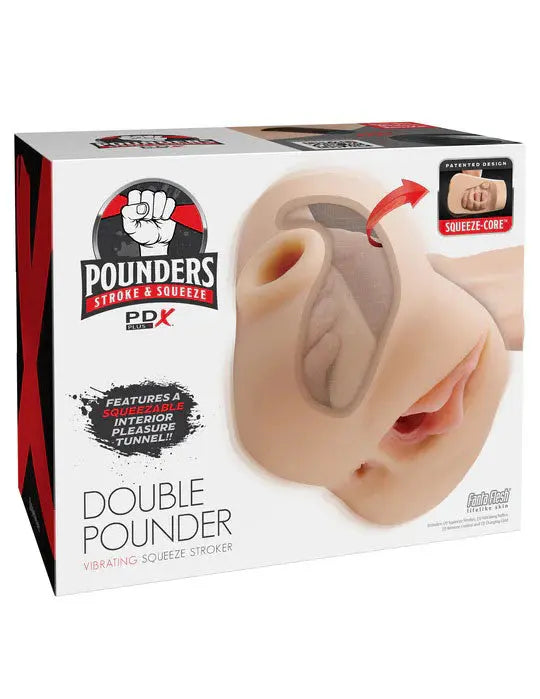 Pdx Plus Double Pounder Vibrating Squeeze Stroker - Light – body-safe materials USB-rechargeable | Fu'Cha Exotics