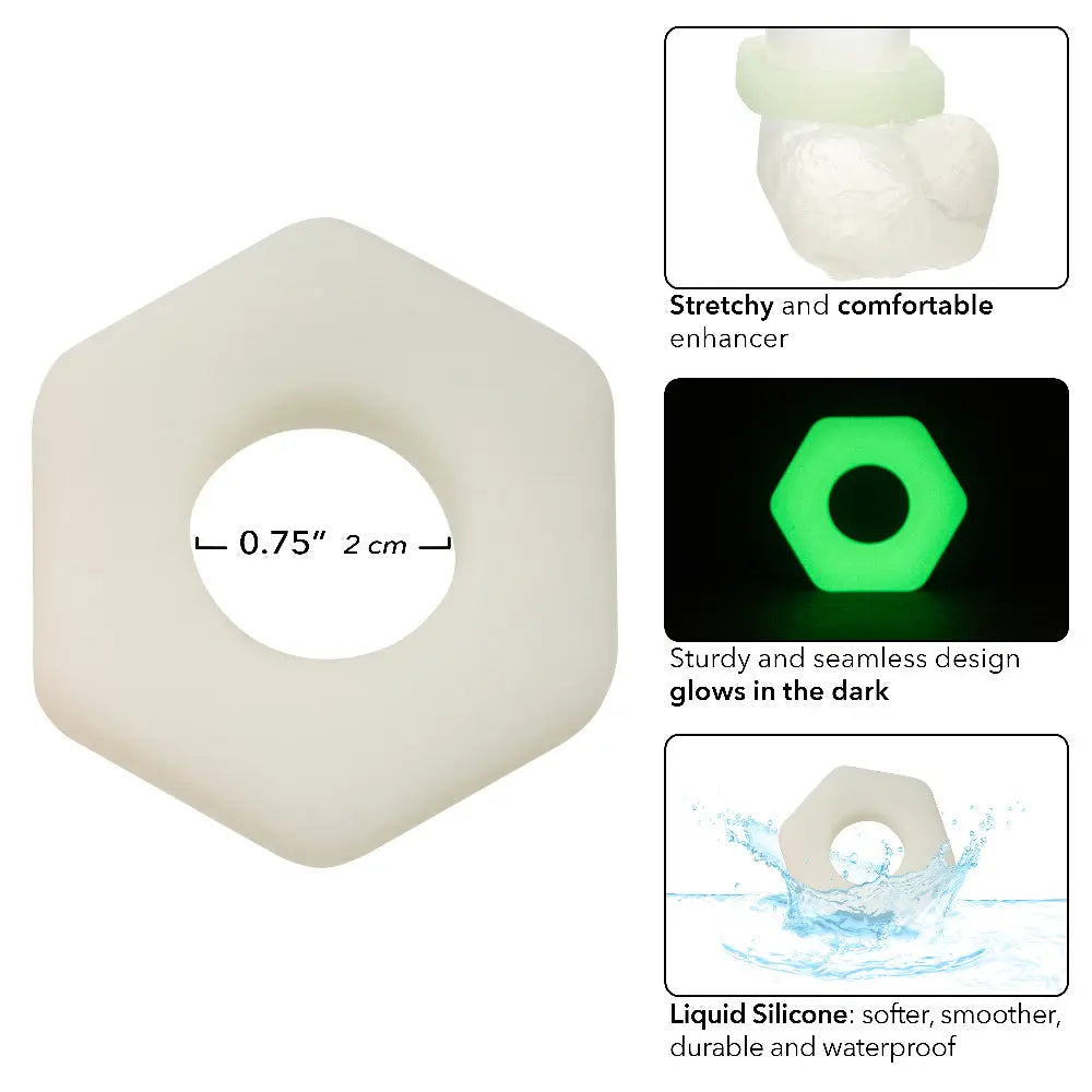 Alpha Glow-in-the-Dark Liquid Silicone Prolong Sexagon Ring - White – body-safe materials | Fu'Cha Exotics