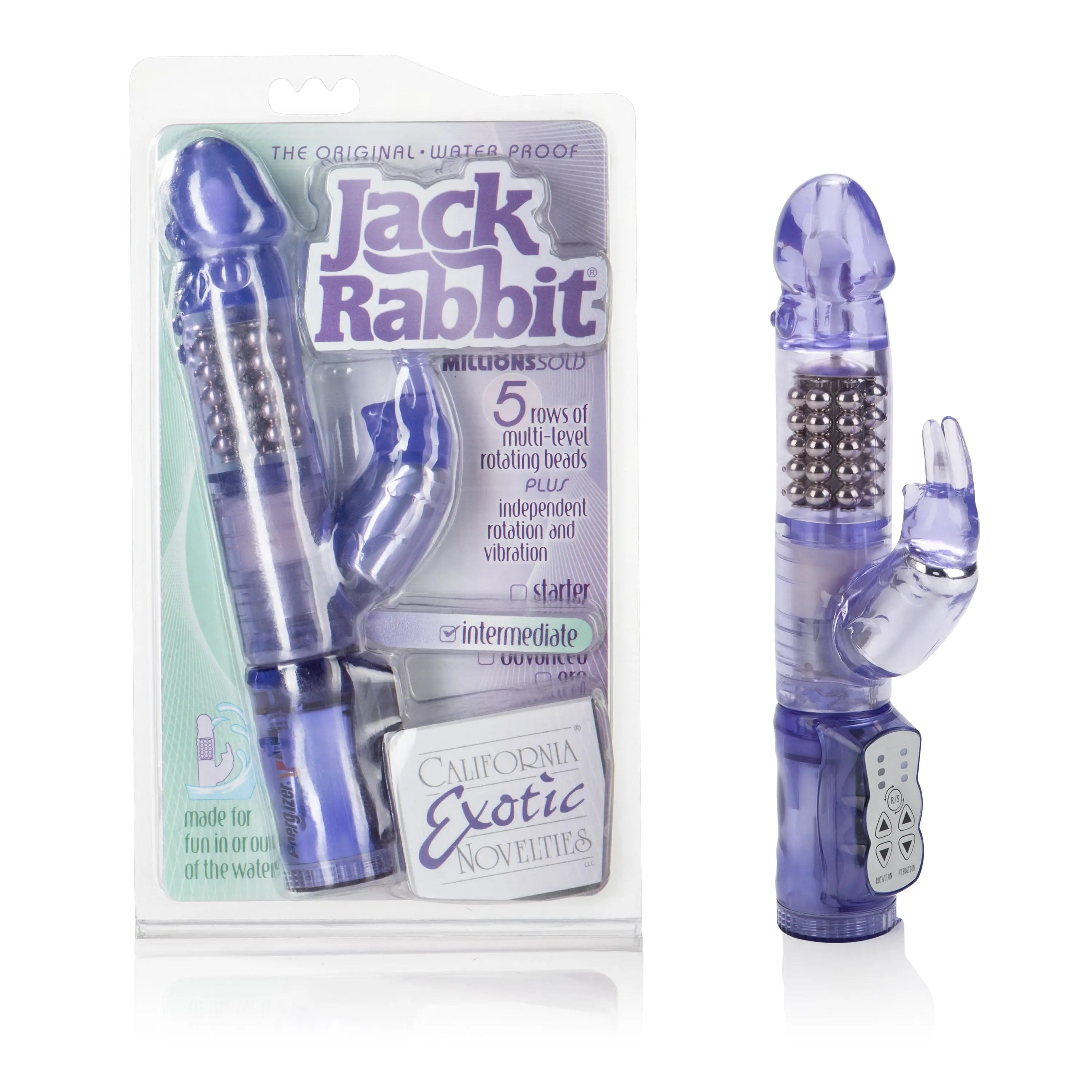 Purple waterproof Jack Rabbit vibrator with 5 rows of raised beads