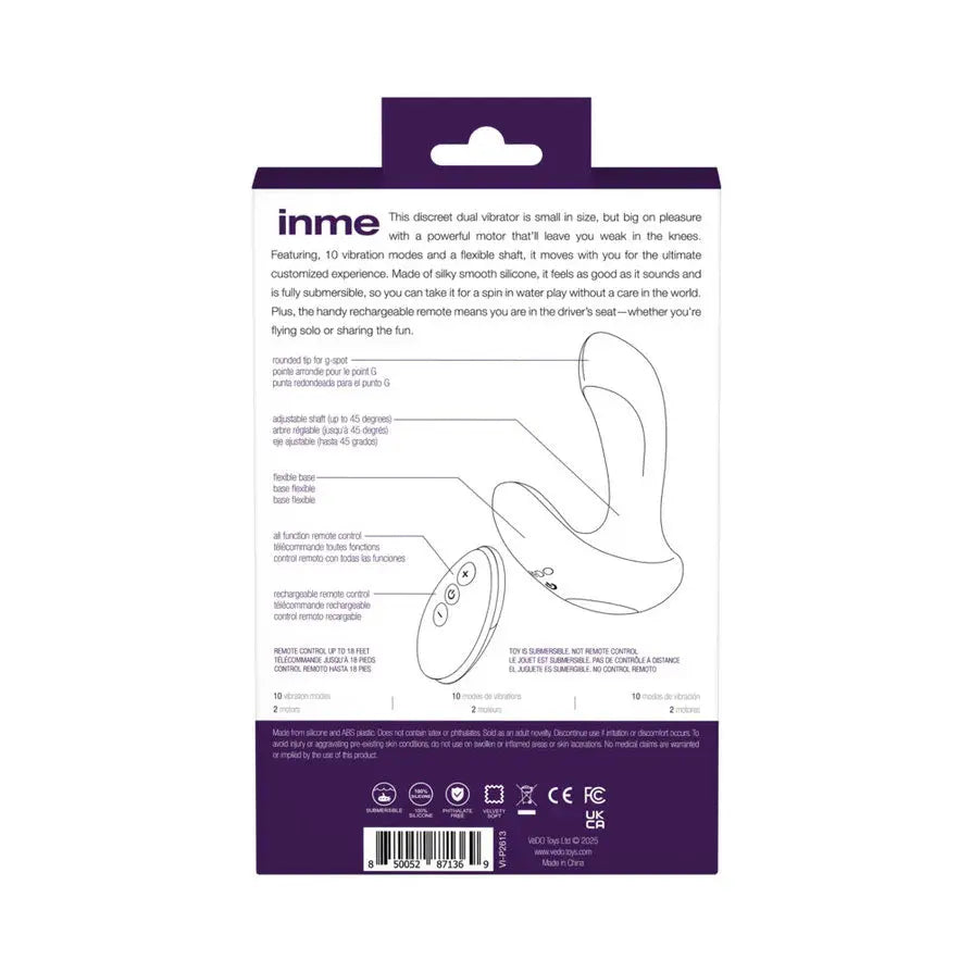 Inme Rechargeable Dual Vibe With Remote - Purple – body-safe materials | Fu'Cha Exotics