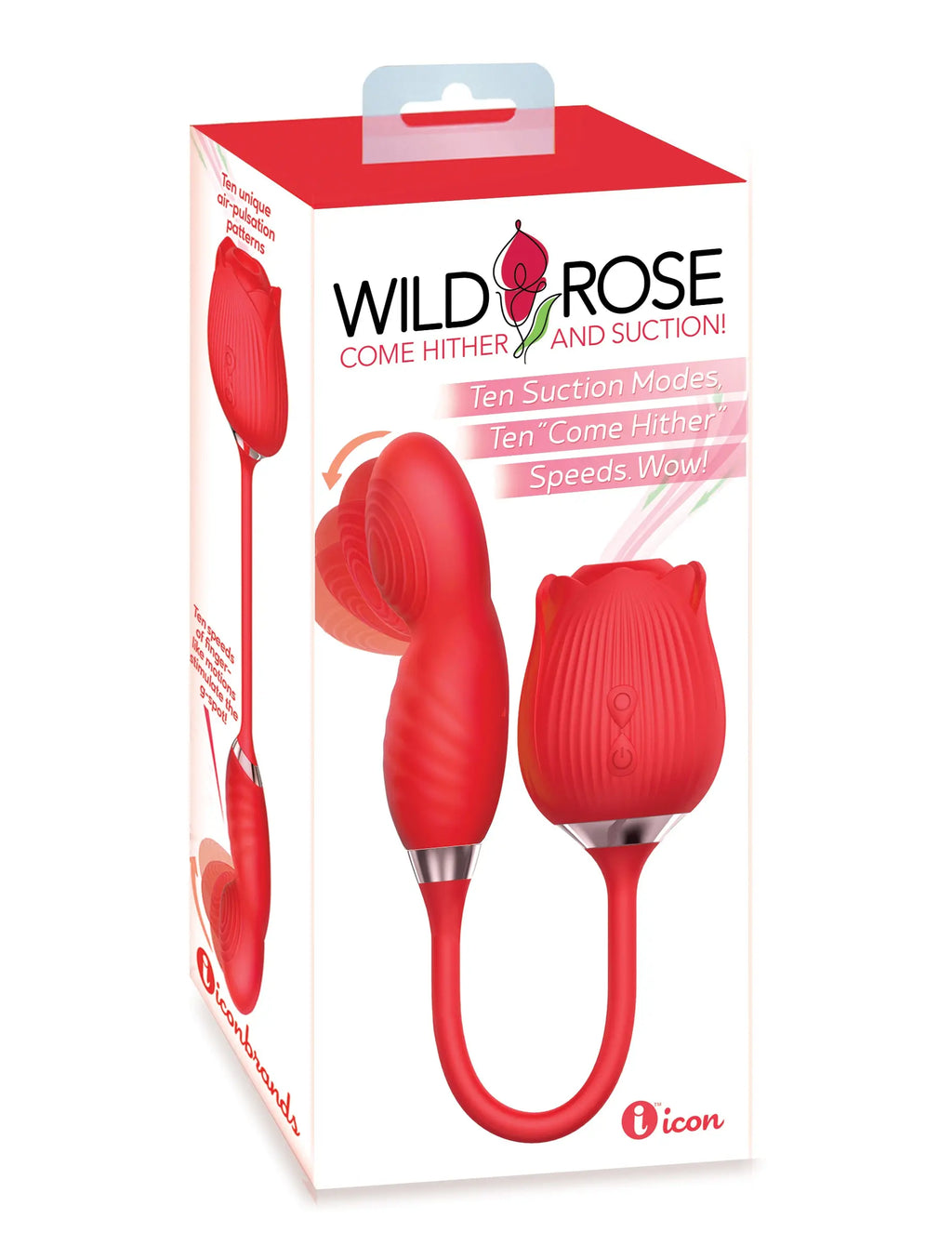 Wild Rose Come Hither and Suction - Red – body-safe silicone 10 vibration modes | Fu'Cha Exotics
