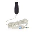 Bullet-shaped device with dark cover and white cord with small clear plug