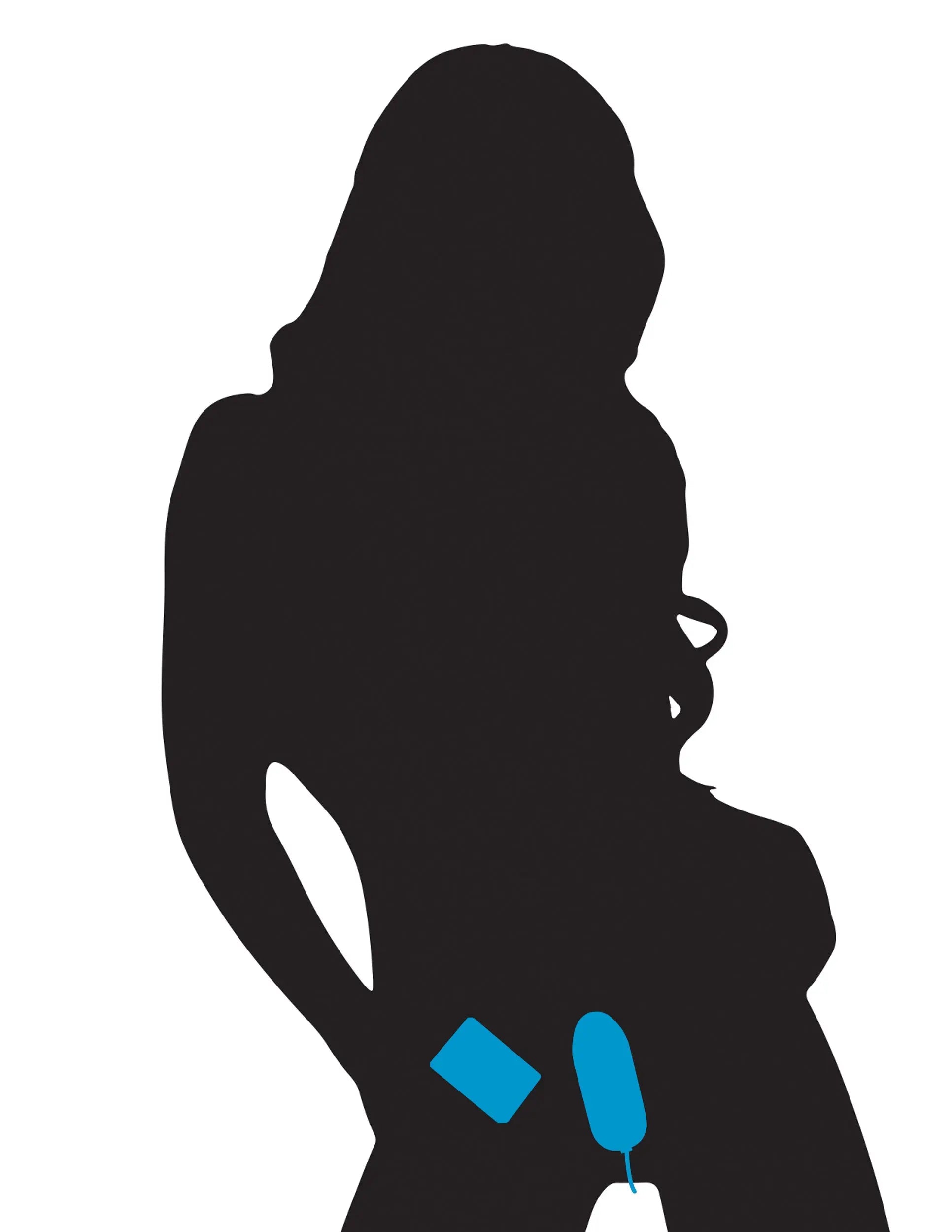Blue remote control device with diamond and oval accents on body silhouette
