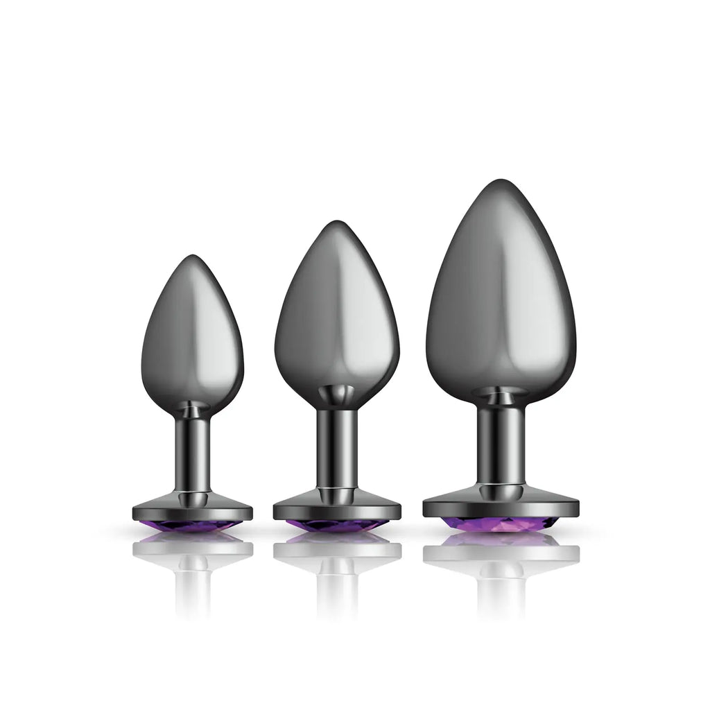 Purple Round Gem Anal Trainer Kit - Gunmetal – body-safe materials | Fu'Cha Exotics