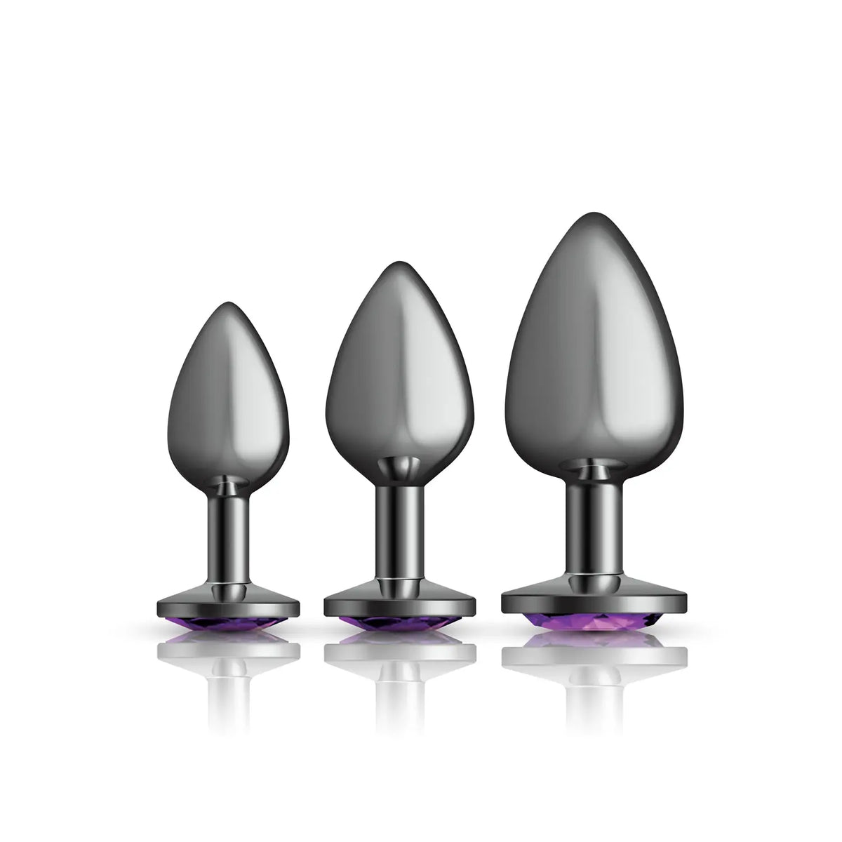 Purple Round Gem Anal Trainer Kit - Gunmetal – body-safe materials | Fu'Cha Exotics