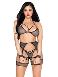 4pc All Tied Up Shimmer Bra and Panty Set - Os - Black/silver
