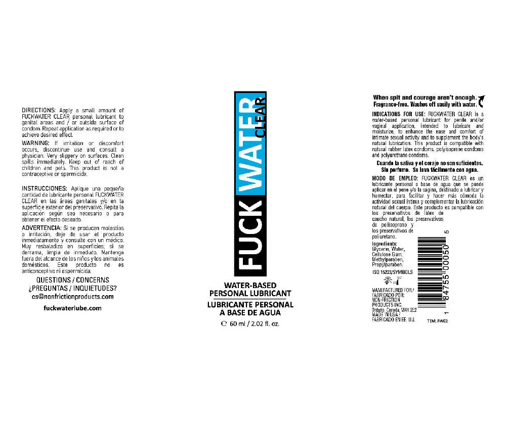 Fuck Water Clear 2oz Water Based Lubricant – body-safe materials | Fu'Cha Exotics