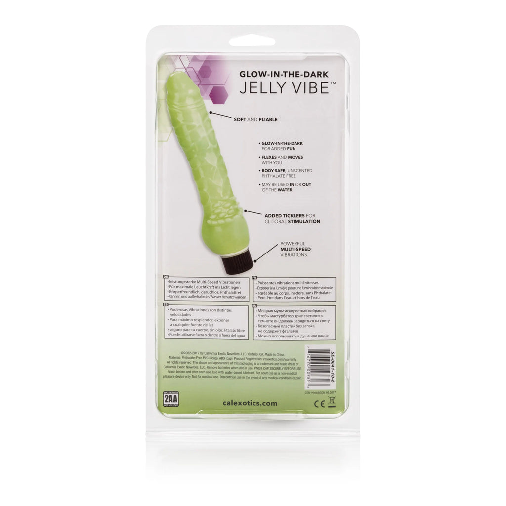 Glow-in-the-Dark Jelly Penis Vibe 7 Inches - Green – body-safe materials | Fu'Cha Exotics