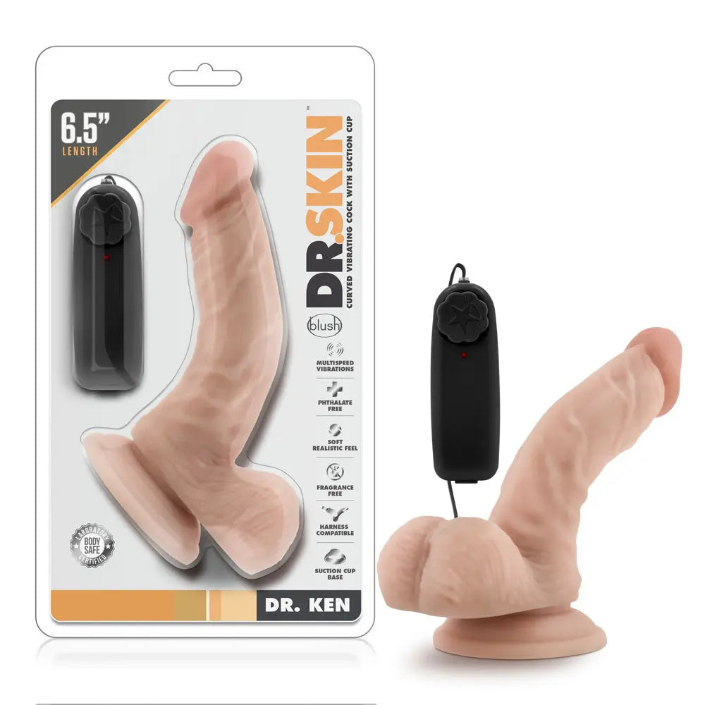 Dr. Skin - Dr. Ken - 6.5 Inch Vibrating Cock With Suction Cup - Vanilla – body-safe materials suction stimulation | Fu'Cha...
