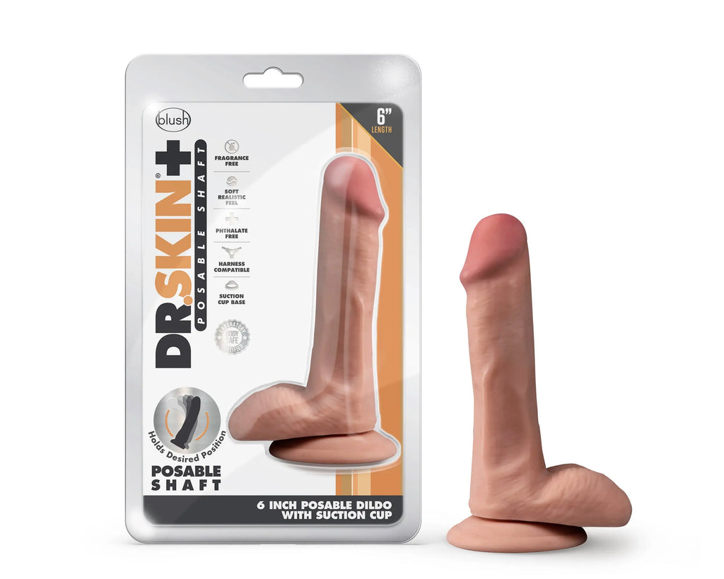 Dr. Skin Plus - 6 Inch Posable Dildo With Balls - Mocha – body-safe materials | Fu'Cha Exotics