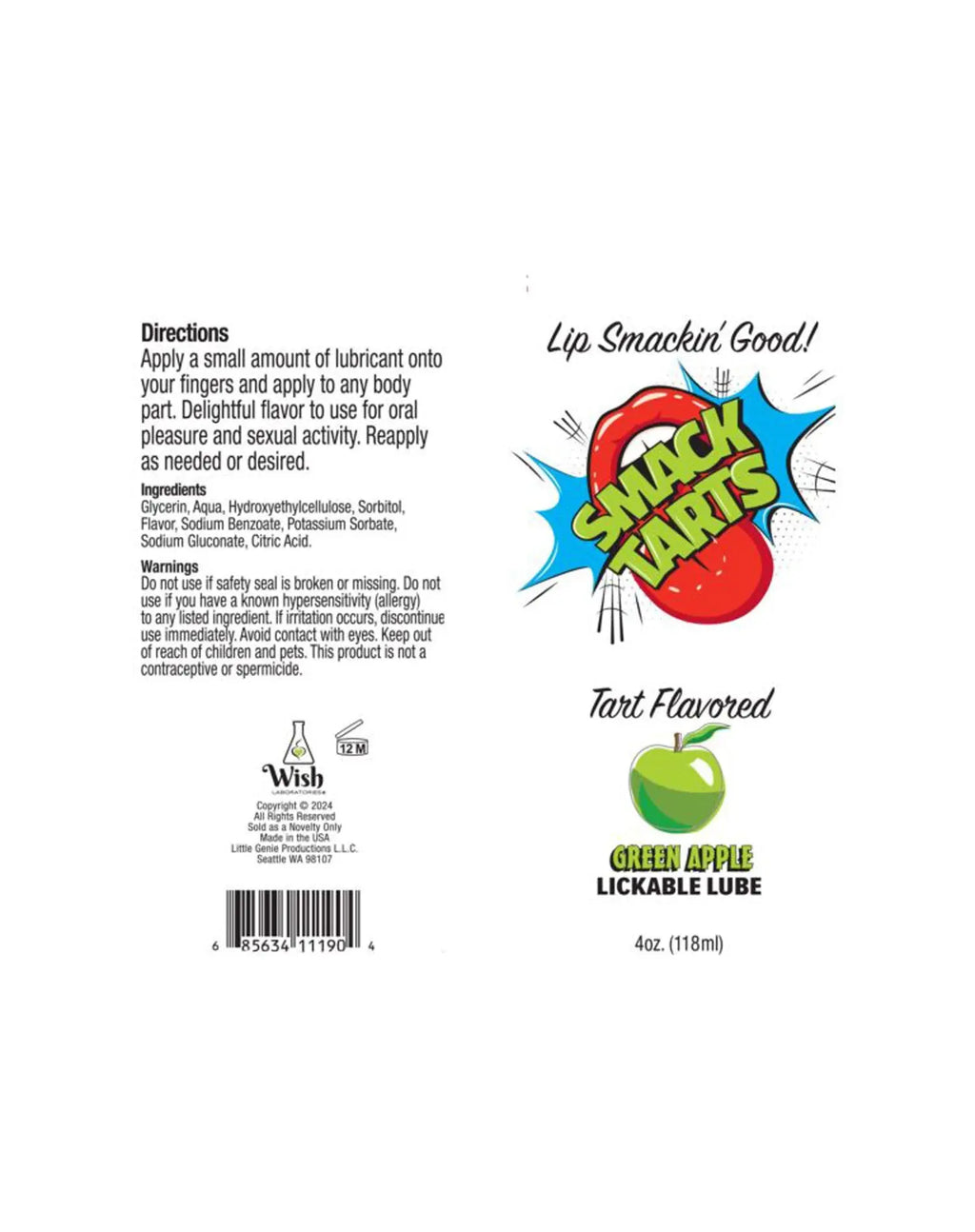 Smack Tarts 4oz Lickable Flavored Lubricant - Green Apple – body-safe materials | Fu'Cha Exotics