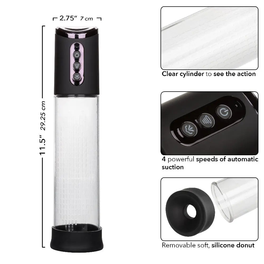 Peak Rechargeable Pump - Black/clear – body-safe materials | Fu'Cha Exotics