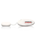Vibrating massager with remote control housing and attached cord, white