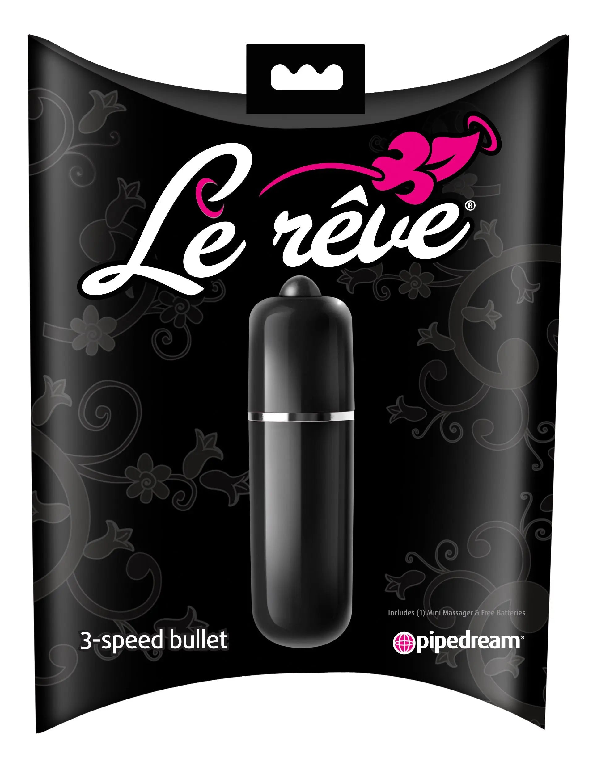 Le Reve bullet massager, black 3-speed cylinder with glossy finish