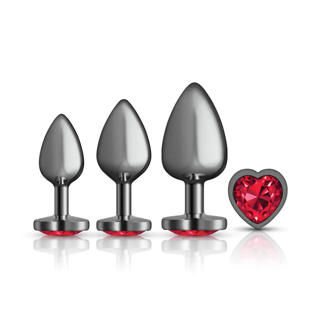 Red Heart Gem Anal Trainer Kit - Gunmetal – body-safe materials | Fu'Cha Exotics
