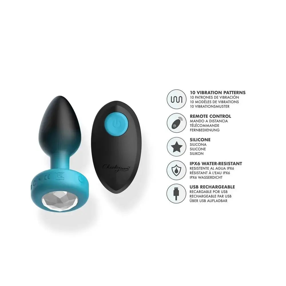 Eluxe Vibrating Clr Gem Bluombre Plug Sm With Remote – body-safe materials | Fu'Cha Exotics
