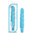 Aqua silicone adult massager vibrator with curved shape and smooth finish