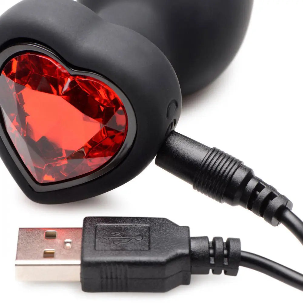 28x Silicone Vibrating Red Heart Anal Plug With Remote - Small – body-safe materials | Fu'Cha Exotics