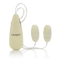 CALExotics glow-in-the-dark double bullet vibrator with two oval pale-yellow tips and cords
