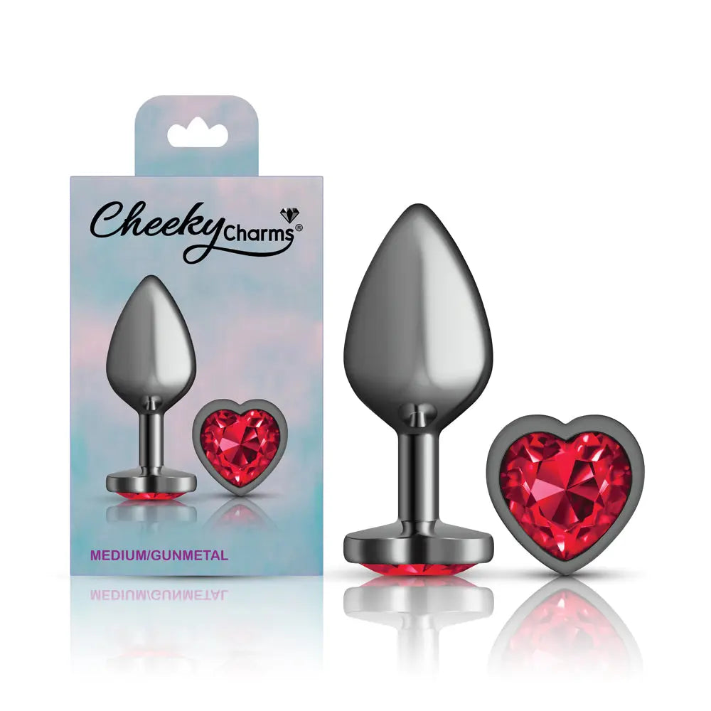 Deep Red Heart Gem Gunmetal Metal Plug - Md – body-safe materials | Fu'Cha Exotics