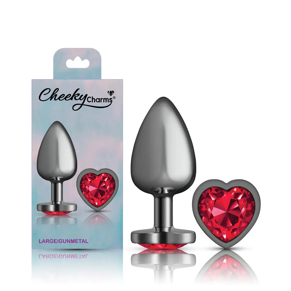 Deep Red Heart Gem Gunmetal Metal Plug - Lg – body-safe materials | Fu'Cha Exotics