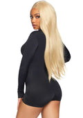 Zipper Front Long Sleeved Matte Romper - Large - Black