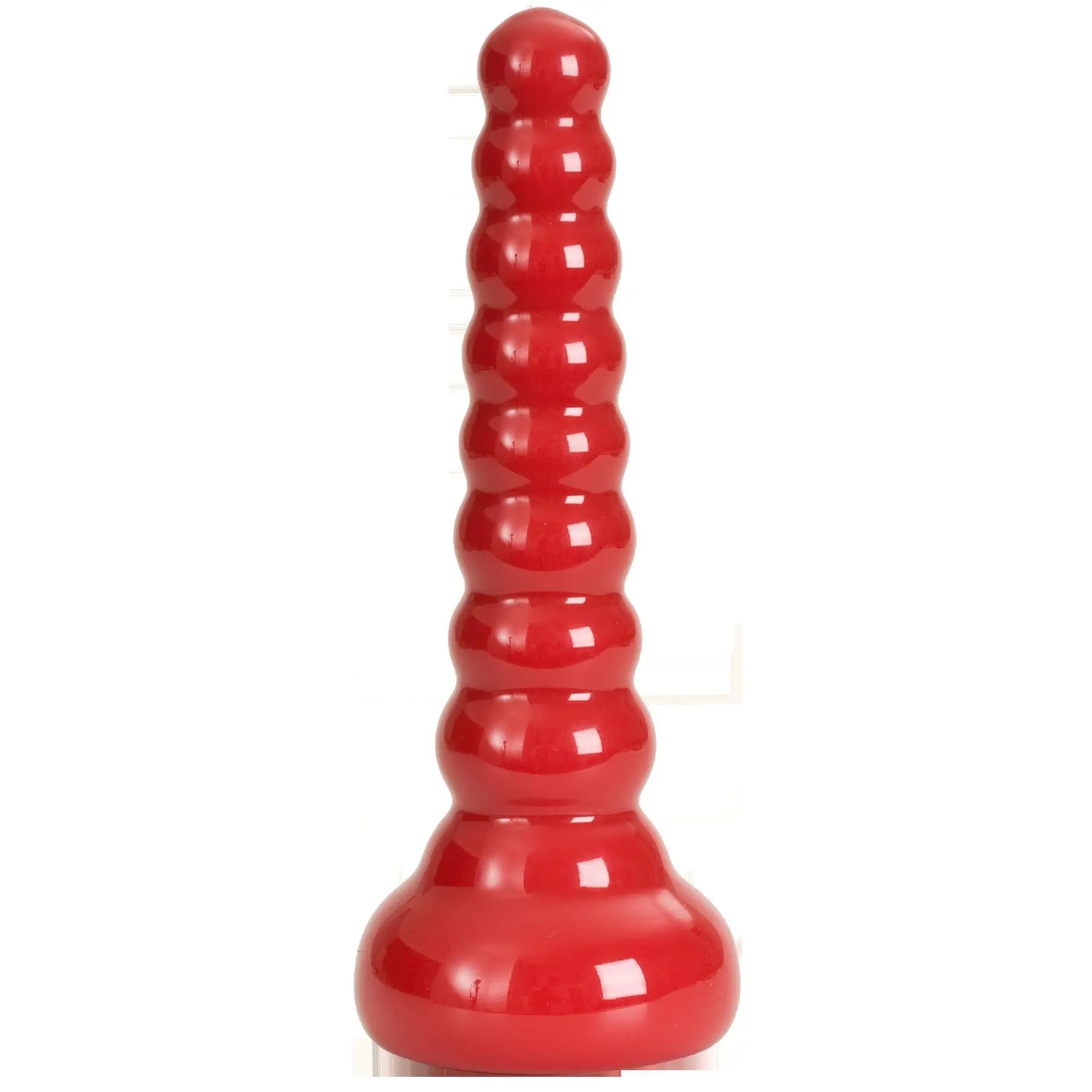 Red anal wand with segmented rings and flared base