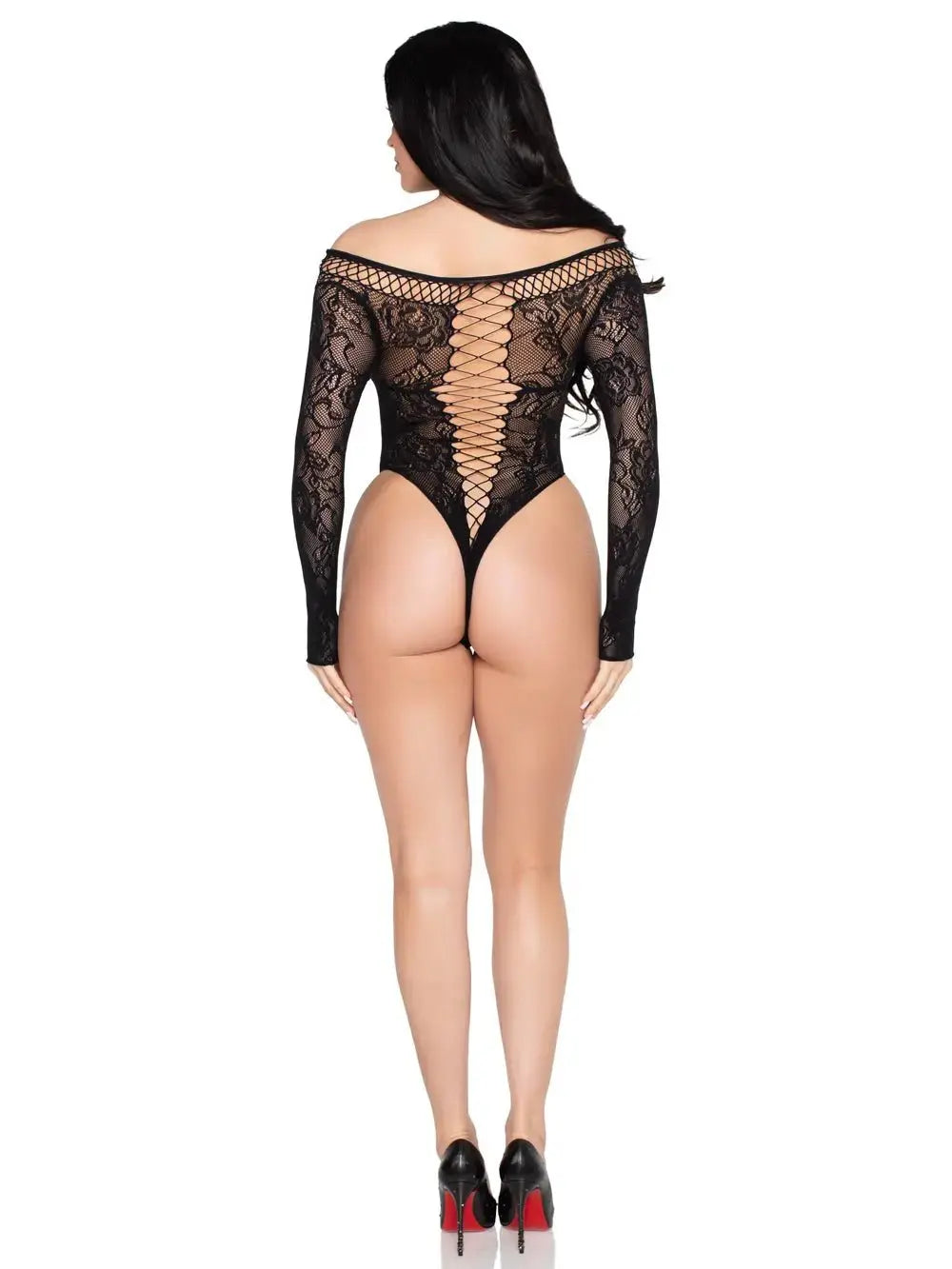 Net and Lace Crotchless Teddy - Os - Black – body-safe materials | Fu'Cha Exotics