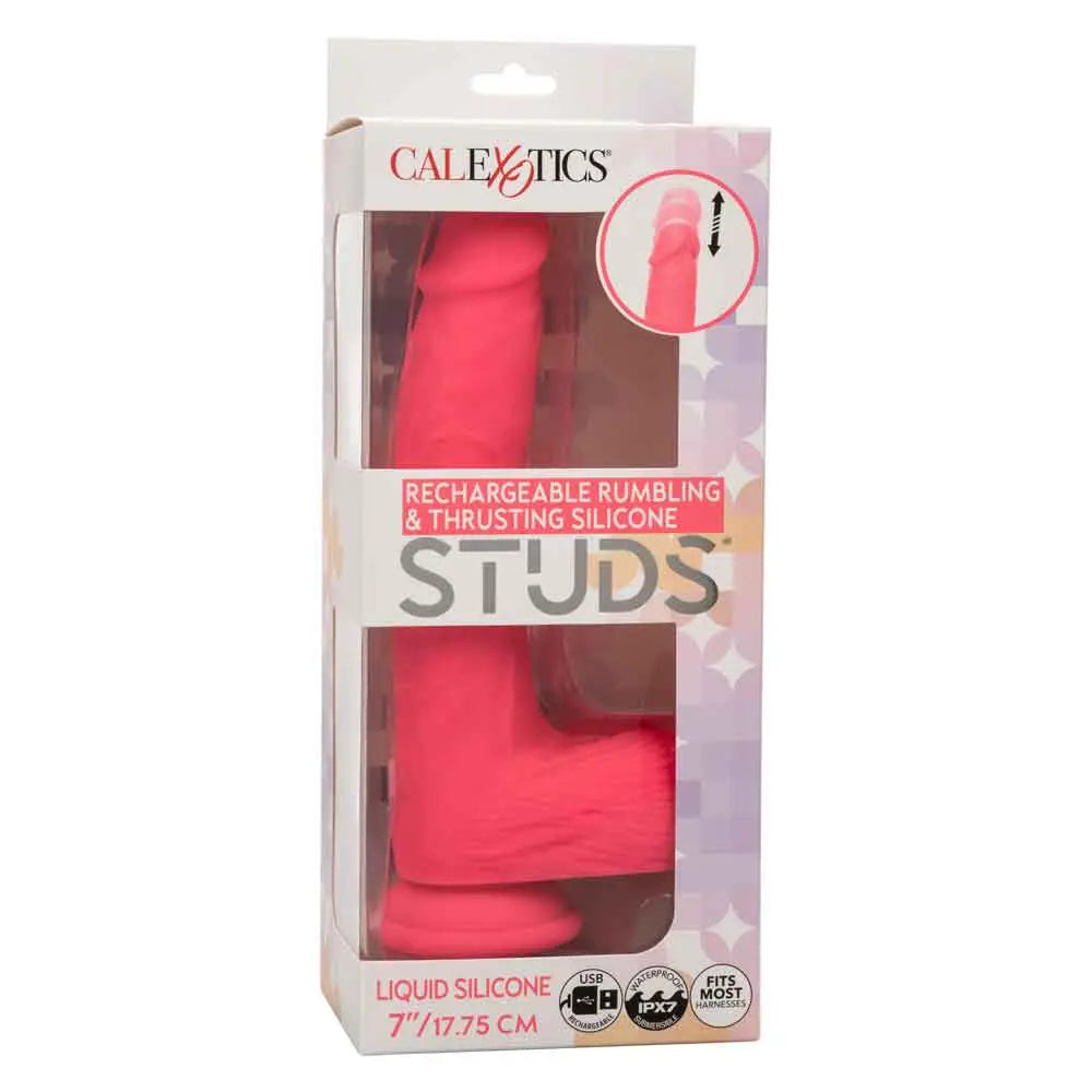 Rechargeable Rumbling and Thrusting Silicone Studs - Pink – body-safe materials | Fu'Cha Exotics