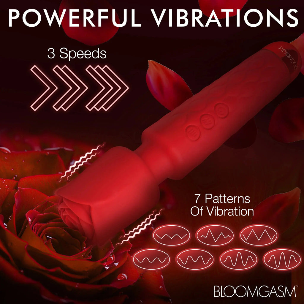 Pleasure Rose 10x Silicone Wand With Rose Attachment - Red – body-safe materials | Fu'Cha Exotics