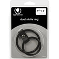 Dual nitrile cock ring, black, two loops with front metal button