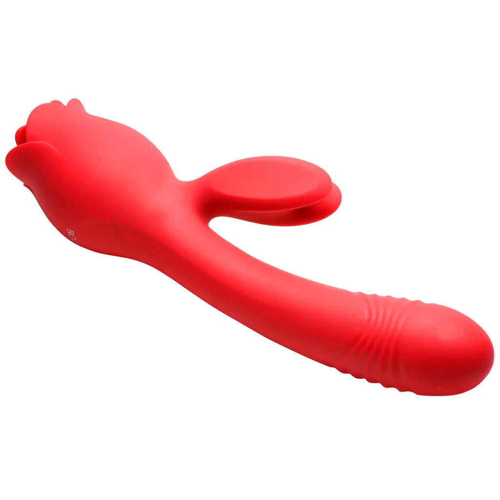 Blooming Bunny Sucking and Thrusting Silicone Rabbit Vibrator - Red – body-safe materials | Fu'Cha Exotics