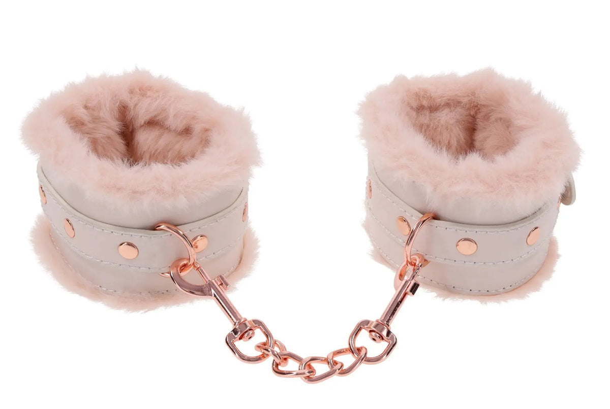 Peaches N Creame Fur Handcuffs - Pink – body-safe materials | Fu'Cha Exotics