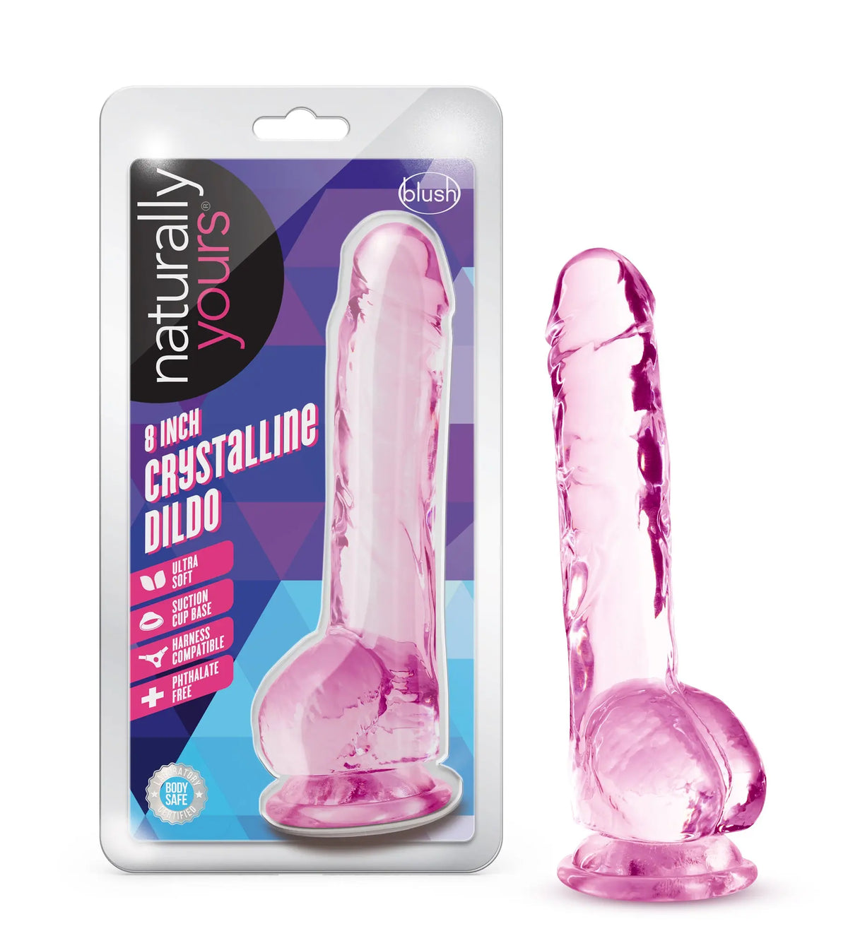 Naturally Yours - 8 Inch Crystalline Dildo - Rose – body-safe materials | Fu'Cha Exotics