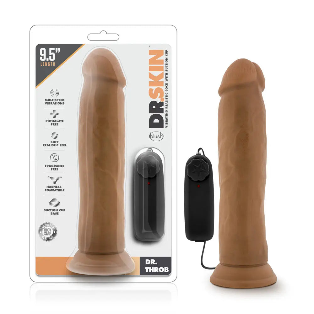 Dr. Skin - Dr. Throb - 9.5 Inch Vibrating Realistic Cock With Suction Cup - Mocha – body-safe materials suction stimulatio...