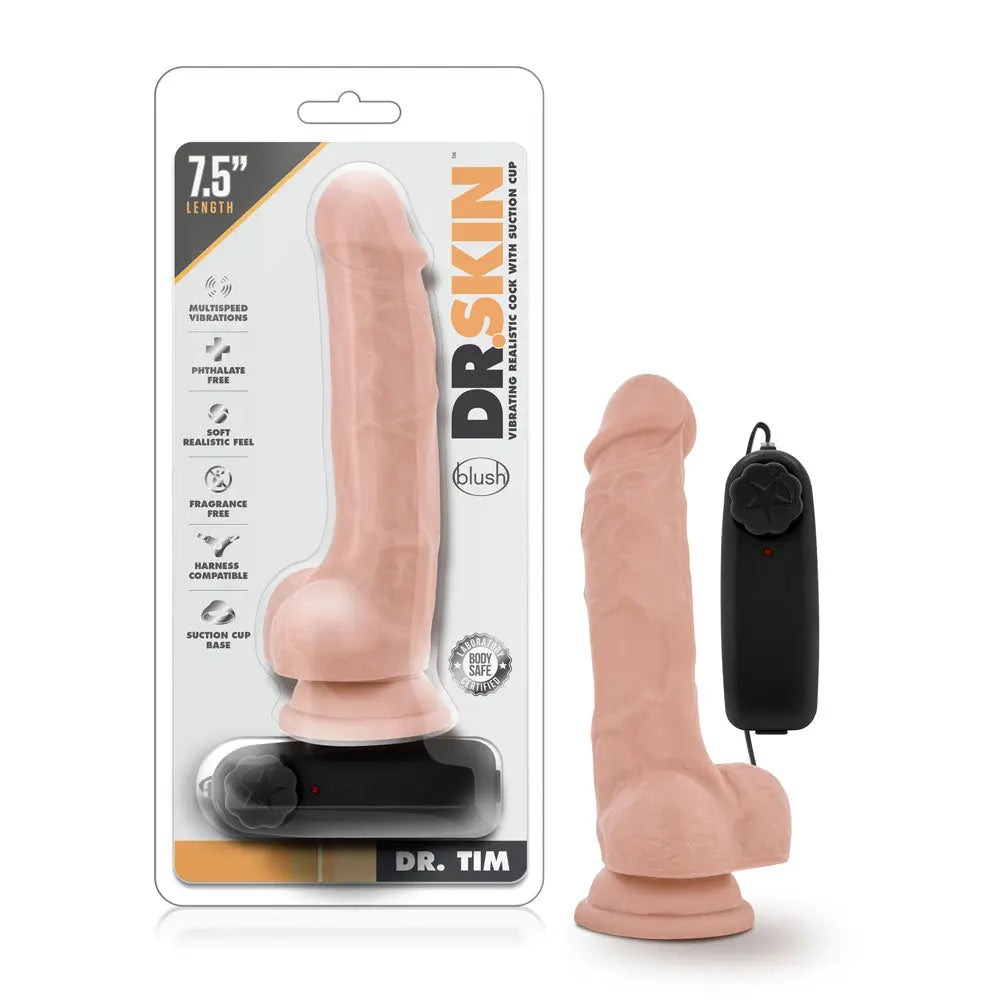 Dr. Skin - Dr. Tim - 7.5 Inch Vibrating Cock With Suction Cup - Vanilla – body-safe materials suction stimulation | Fu'Cha...